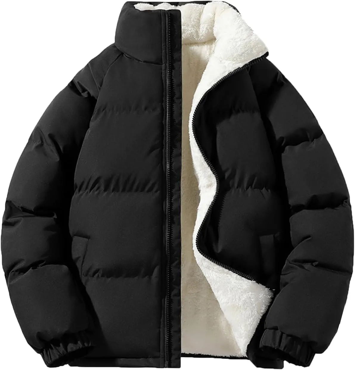 hathne Men's Winter Warm Fleece Lined Jacket Lightweight Thick Stand Collar Full Zip Jacket Coat