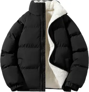 hathne Men's Winter Warm Fleece Lined Jacket Lightweight Thick Stand Collar Full Zip Jacket Coat