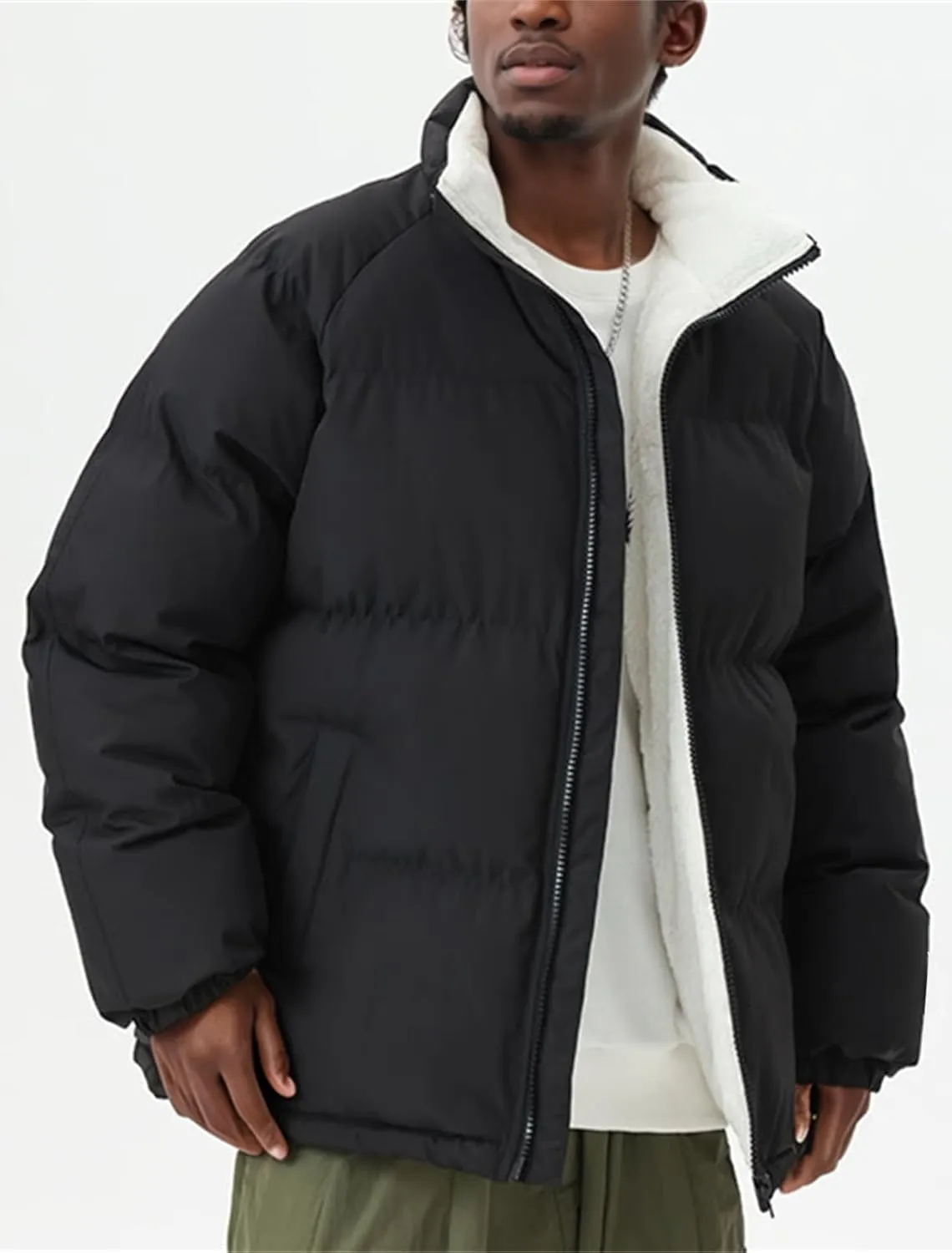 hathne Men's Winter Warm Fleece Lined Jacket Lightweight Thick Stand Collar Full Zip Jacket Coat