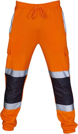 Hi Vis Safety Pants for Men Women Reflective High Visibility Pants Elastic Waist Work Cargo Pants with Pockets