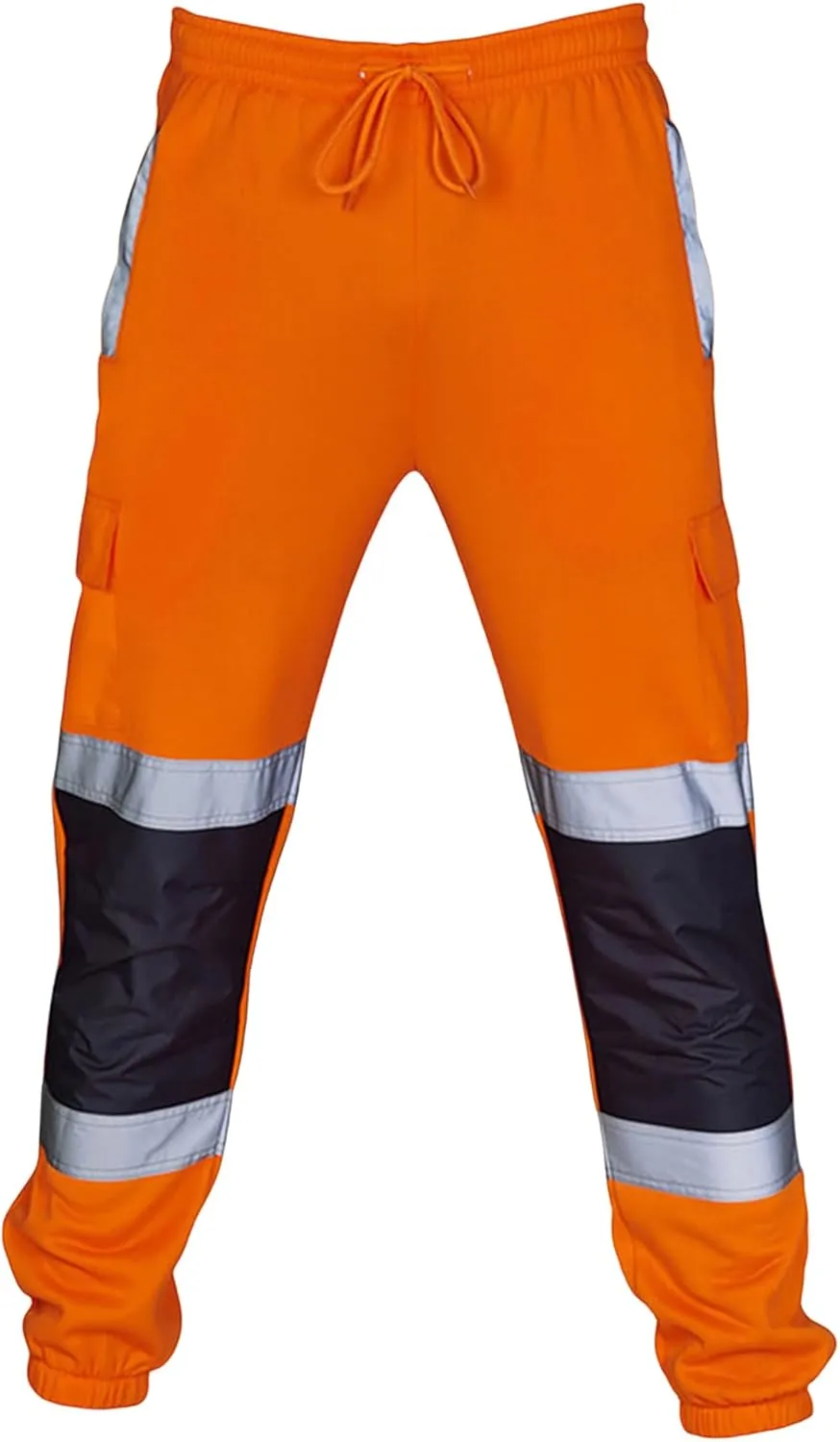 Hi Vis Safety Pants for Men Women Reflective High Visibility Pants Elastic Waist Work Cargo Pants with Pockets