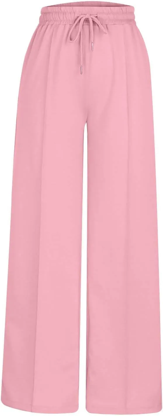 High Waist Pants Women Baggy Chino Pant Elastic Waist Casual Trousers Light Straight Leg Pants Lace Up Yoga Pants