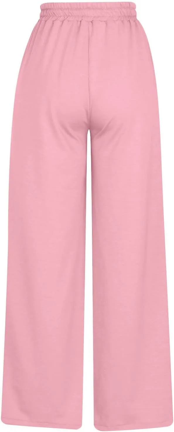 High Waist Pants Women Baggy Chino Pant Elastic Waist Casual Trousers Light Straight Leg Pants Lace Up Yoga Pants