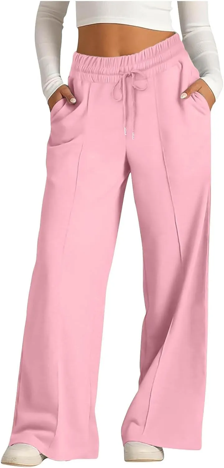 High Waist Pants Women Baggy Chino Pant Elastic Waist Casual Trousers Light Straight Leg Pants Lace Up Yoga Pants