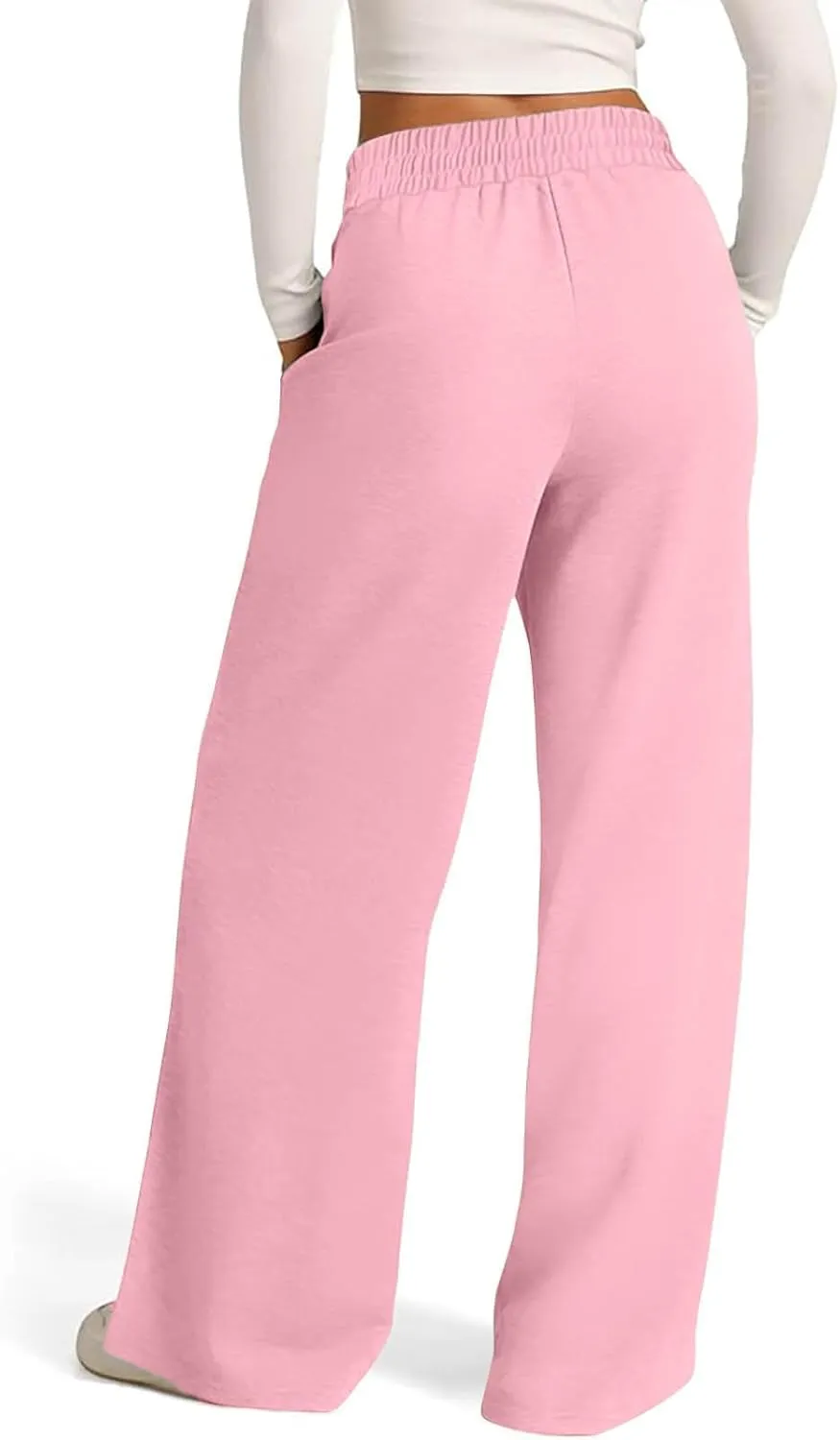 High Waist Pants Women Baggy Chino Pant Elastic Waist Casual Trousers Light Straight Leg Pants Lace Up Yoga Pants