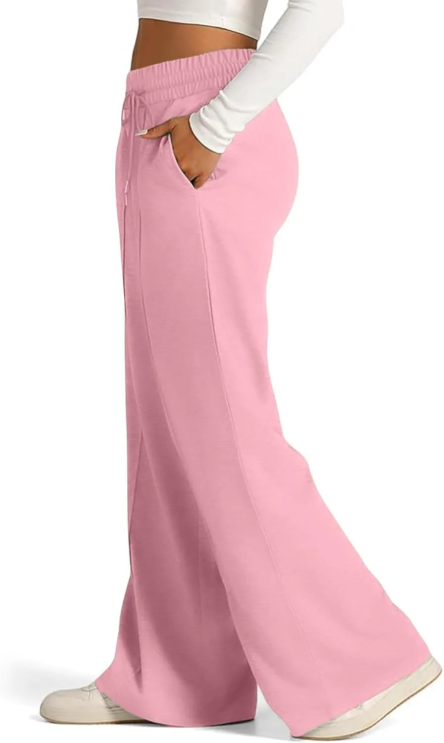 High Waist Pants Women Baggy Chino Pant Elastic Waist Casual Trousers Light Straight Leg Pants Lace Up Yoga Pants
