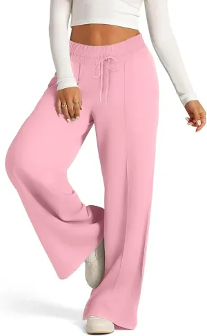 High Waist Pants Women Baggy Chino Pant Elastic Waist Casual Trousers Light Straight Leg Pants Lace Up Yoga Pants