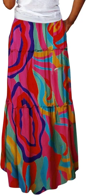 High Waisted Maxi Skirts for Women Summer Elastic A Line Skirts Vacation Layered Tiered Long Skirt with Pockets
