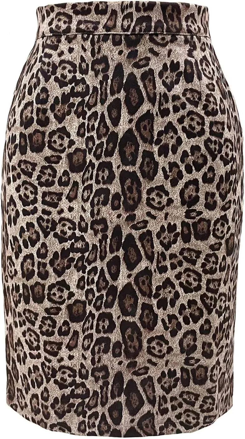 High Waisted Skirts for Women Trendy Leopard Print Slim Fit Knee Length Stretchy Workout Pencil Skirts Summer Clothes