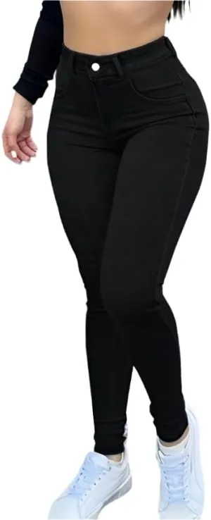 High-Waisted Stretch Denim Jeans for Women  Slim Fit, Comfortable Casual Pants, Functional Pockets in Black, Grey, Washes