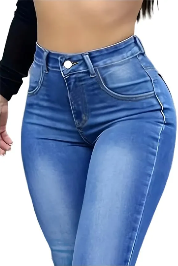 High-Waisted Stretch Denim Jeans for Women  Slim Fit, Comfortable Casual Pants, Functional Pockets in Black, Grey, Washes