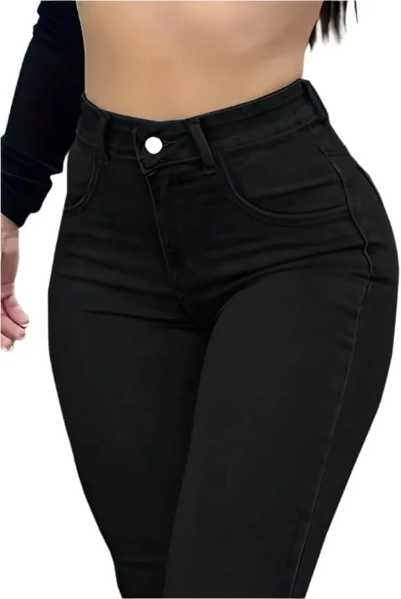 High-Waisted Stretch Denim Jeans for Women  Slim Fit, Comfortable Casual Pants, Functional Pockets in Black, Grey, Washes