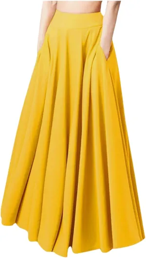 hlysgo Women's Summer Flowy Swing A-Line Maxi Skirt 2025 Fashion Trendy High Waist Pleated Long Dress with Pockets