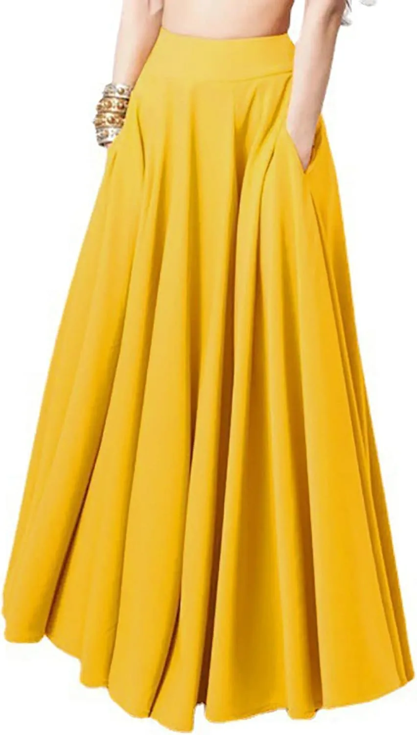 hlysgo Women's Summer Flowy Swing A-Line Maxi Skirt 2025 Fashion Trendy High Waist Pleated Long Dress with Pockets