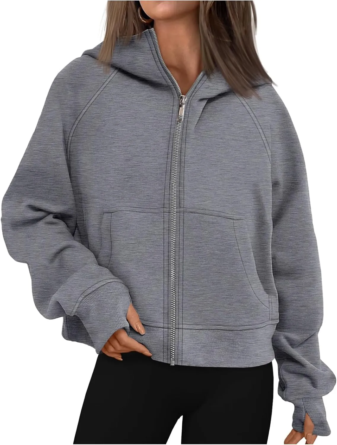 Hoodies for Women Zip Up Cropped Sweatshirts Casual Long Sleeve Jacket Oversized Fleece Top Casual Trendy Coat