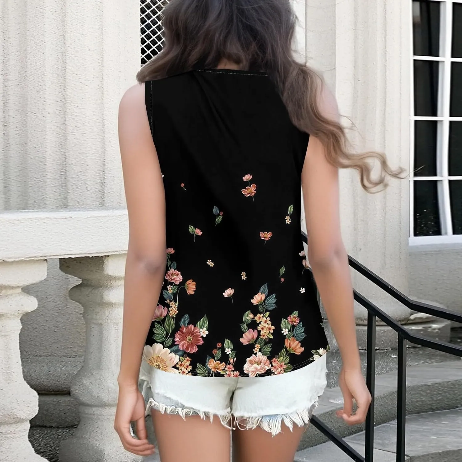 HTHLVMD Tank Tops for Women 2025 Summer Pleated Tunic Loose Fit Sleeveless Shirts Dressy Casual V Neck Button Down Blouses