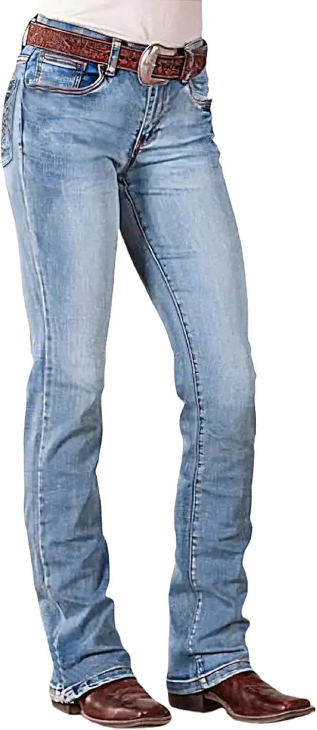 Huang's Women's Trendy Boot Cut Stretch Flare Jeans Skinny Denim Trousers