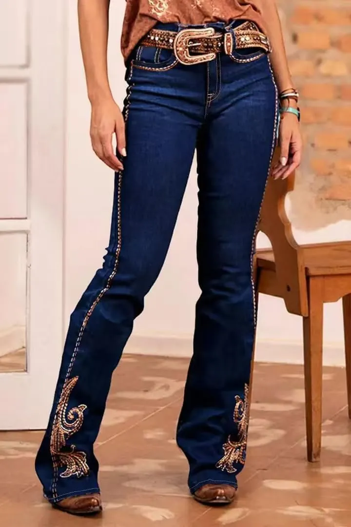 Huang's Women's Trendy Boot Cut Stretch Flare Jeans Skinny Denim Trousers