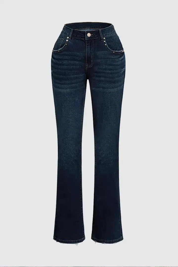 Huang's Women's Trendy Boot Cut Stretch Flare Jeans Skinny Denim Trousers