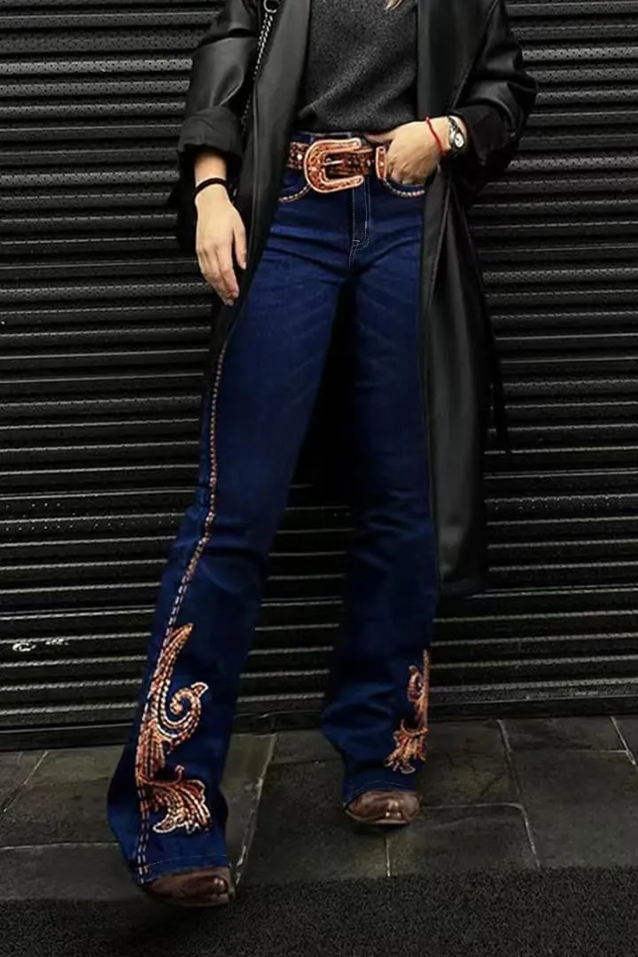 Huang's Women's Trendy Boot Cut Stretch Flare Jeans Skinny Denim Trousers