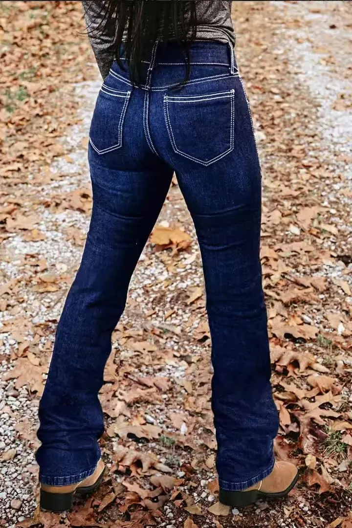 Huang's Women's Trendy Boot Cut Stretch Flare Jeans Skinny Denim Trousers