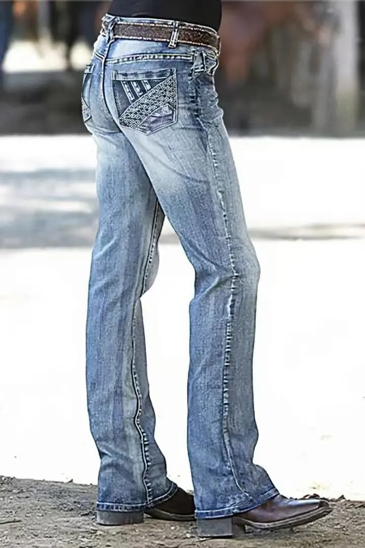 Huang's Women's Trendy Boot Cut Stretch Flare Jeans Skinny Denim Trousers