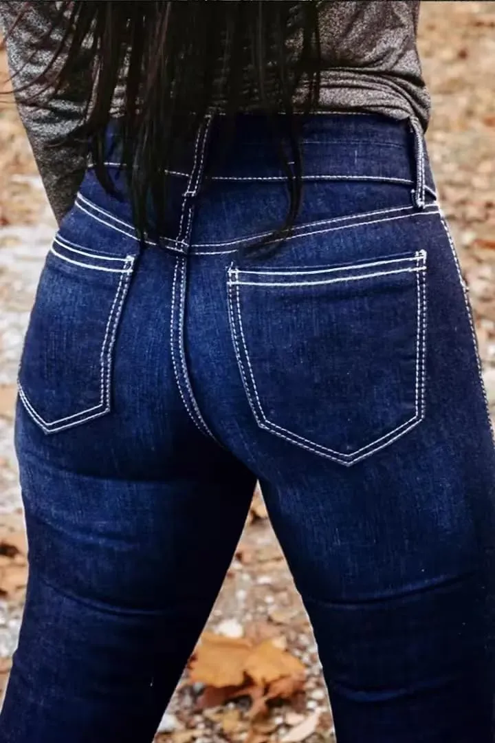 Huang's Women's Trendy Boot Cut Stretch Flare Jeans Skinny Denim Trousers
