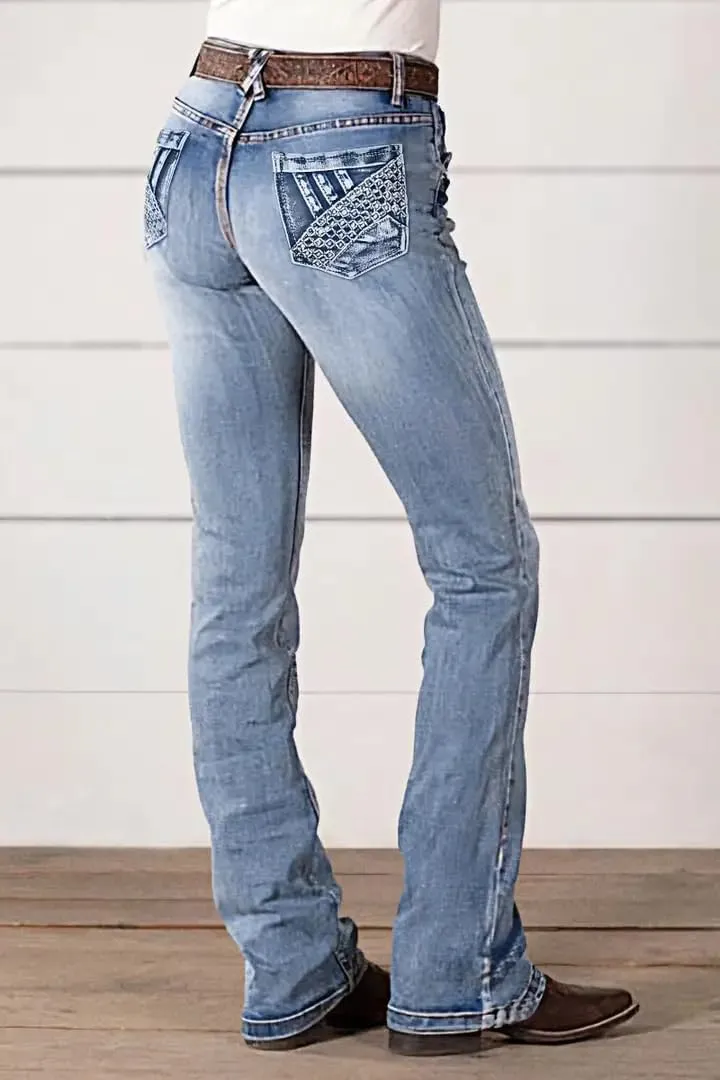 Huang's Women's Trendy Boot Cut Stretch Flare Jeans Skinny Denim Trousers