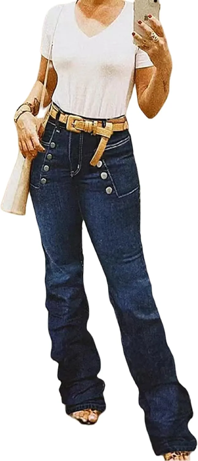 Huang's Women's Trendy Boot Cut Stretch Flare Jeans Skinny Denim Trousers