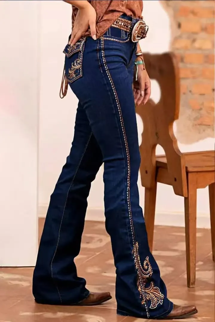 Huang's Women's Trendy Boot Cut Stretch Flare Jeans Skinny Denim Trousers