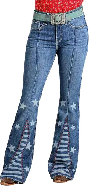 Huang's Women's Trendy Boot Cut Stretch Flare Jeans Skinny Denim Trousers