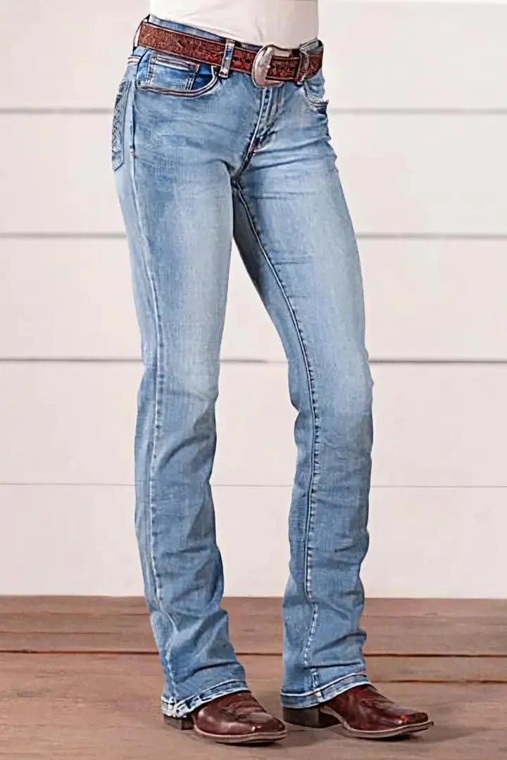 Huang's Women's Trendy Boot Cut Stretch Flare Jeans Skinny Denim Trousers