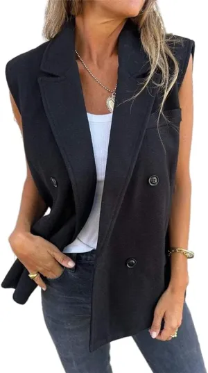 IDEALSANXUN Womens Long Vest Spring Fall Sleeveless Blazer Suit Jackets Trench Coat Tops