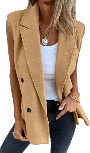 IDEALSANXUN Womens Long Vest Spring Fall Sleeveless Blazer Suit Jackets Trench Coat Tops