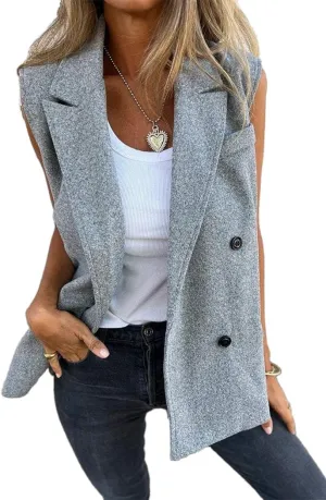 IDEALSANXUN Womens Long Vest Spring Fall Sleeveless Blazer Suit Jackets Trench Coat Tops