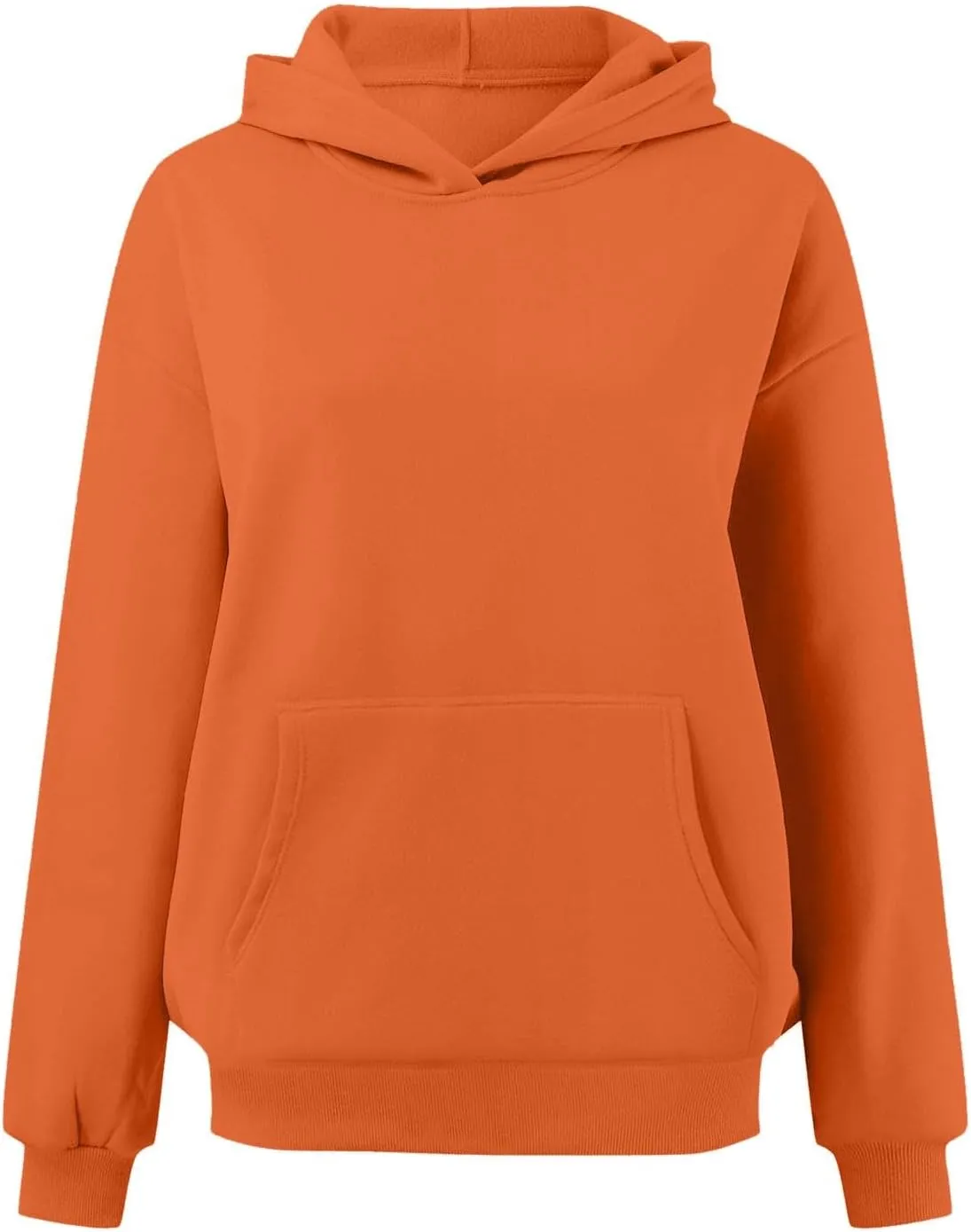 iLH Womens Pullover Hooded Sweatshirts Solid Color Kangaroo Pocket Hoodies For Women Fall Streetwear Leisure Sweatshirts