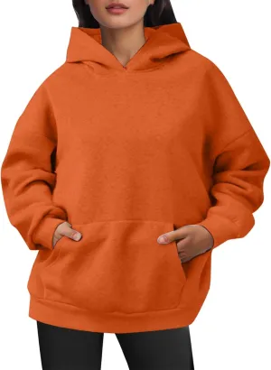 iLH Womens Pullover Hooded Sweatshirts Solid Color Kangaroo Pocket Hoodies For Women Fall Streetwear Leisure Sweatshirts
