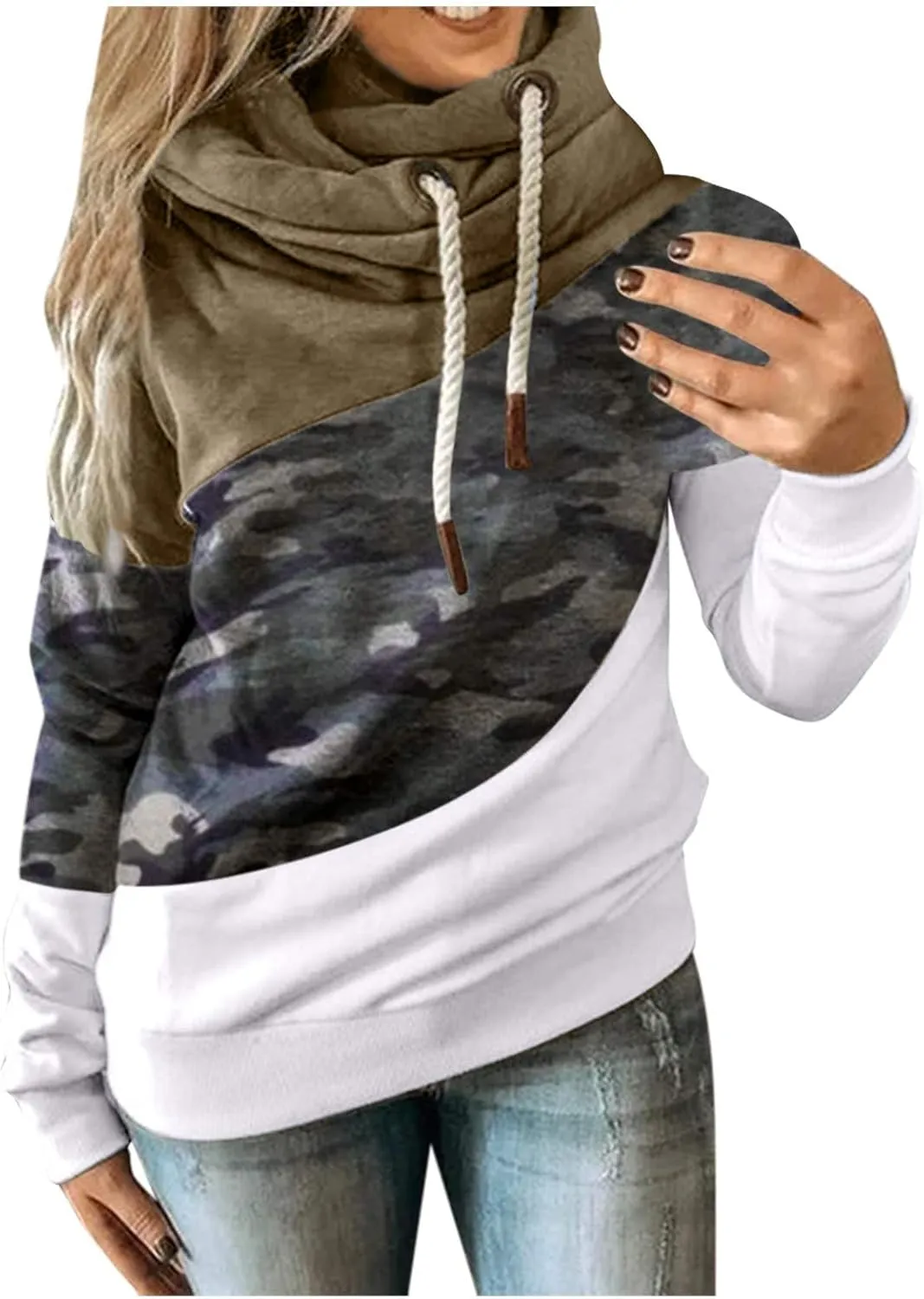 iQKA Women's Color Block Sweatshirt Hoodie Casual Long Sleeve Hooded Pullover Tops Autumn Winter Coat