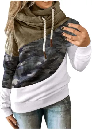iQKA Women's Color Block Sweatshirt Hoodie Casual Long Sleeve Hooded Pullover Tops Autumn Winter Coat