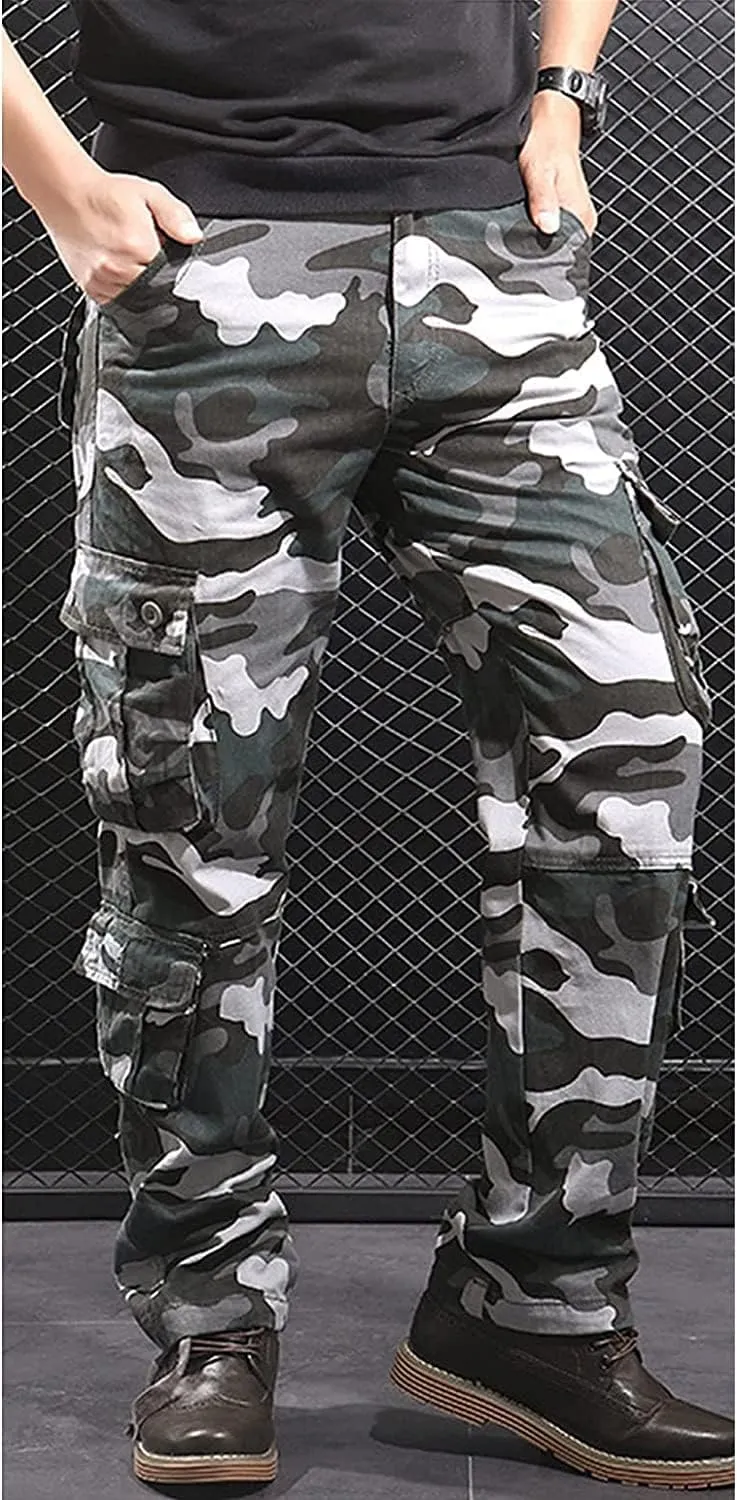 JEKE-DG Men's Regular Tapered Cargo Pant Multi Pocket Military Pants Camo Combat Work Trousers Workwear