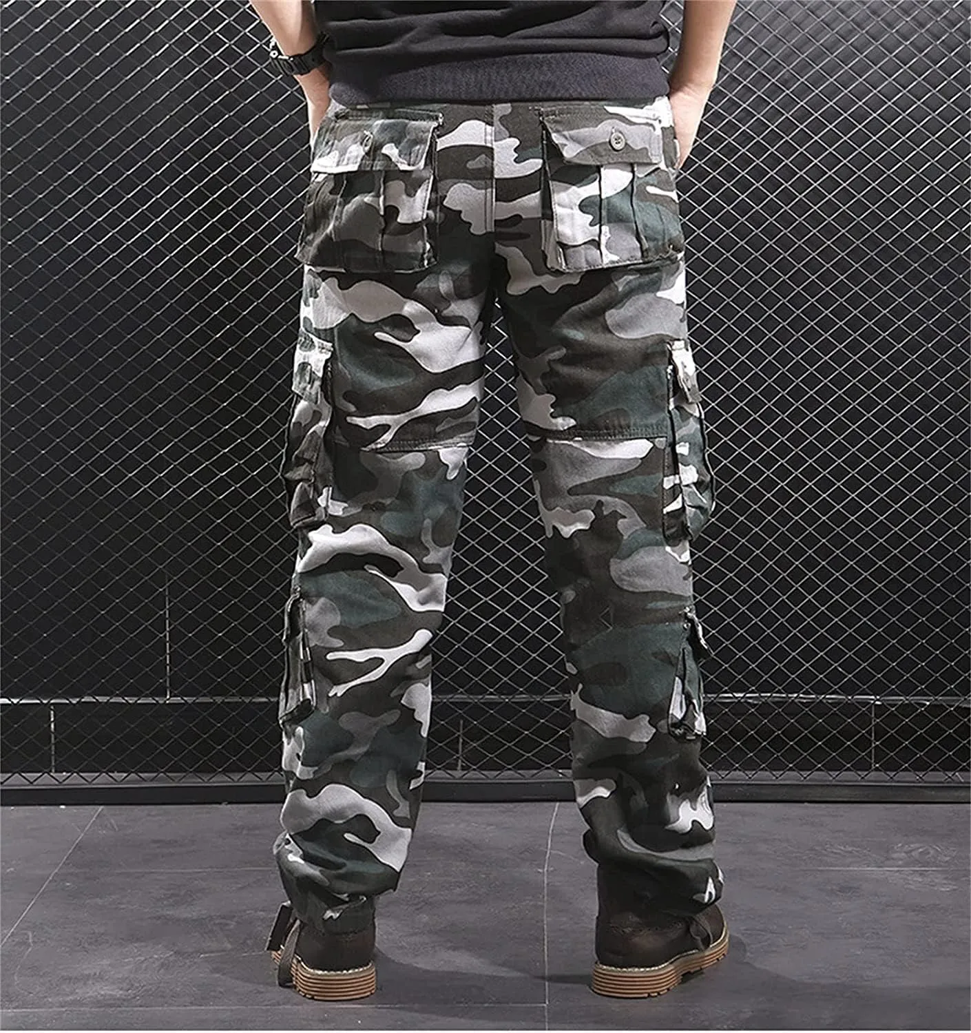 JEKE-DG Men's Regular Tapered Cargo Pant Multi Pocket Military Pants Camo Combat Work Trousers Workwear