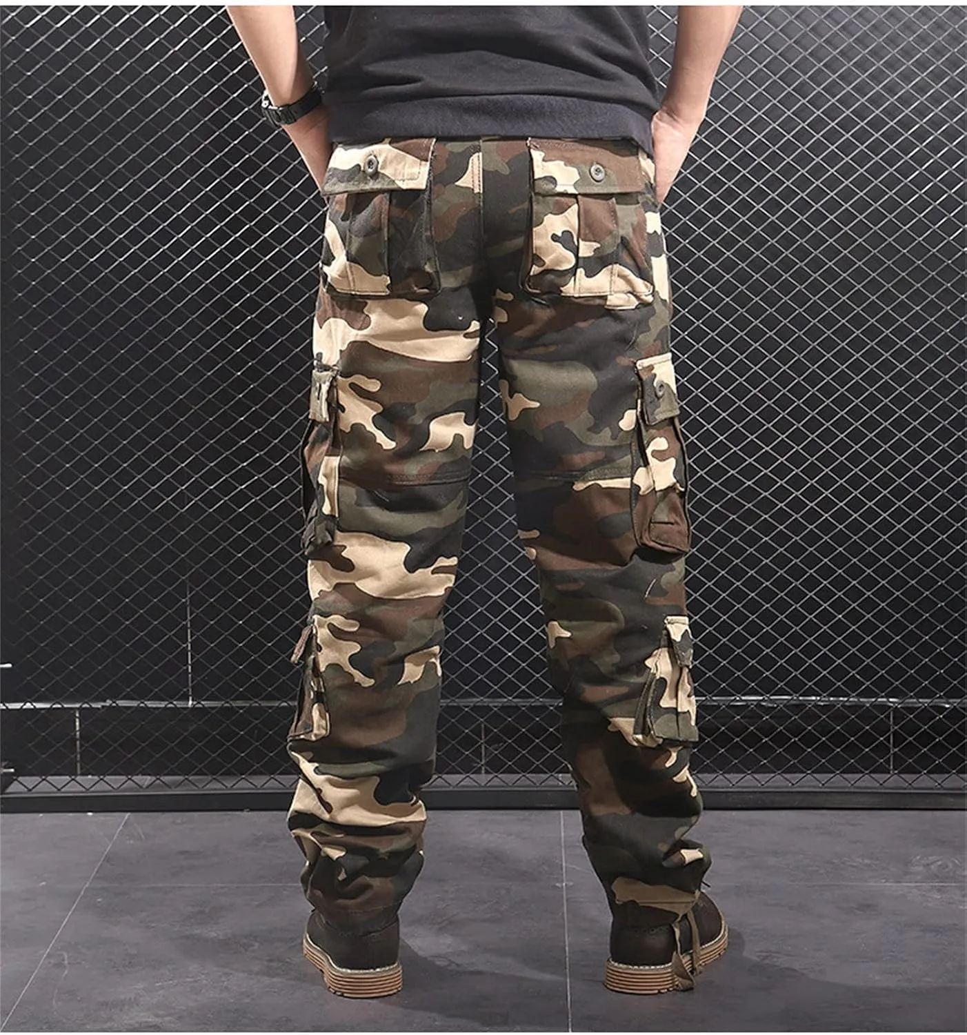 JEKE-DG Men's Regular Tapered Cargo Pant Multi Pocket Military Pants Camo Combat Work Trousers Workwear