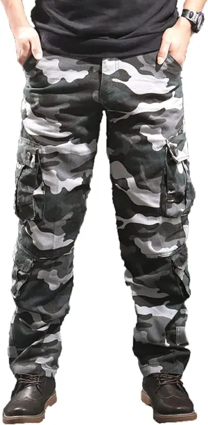 JEKE-DG Men's Regular Tapered Cargo Pant Multi Pocket Military Pants Camo Combat Work Trousers Workwear