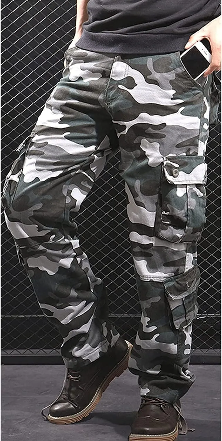 JEKE-DG Men's Regular Tapered Cargo Pant Multi Pocket Military Pants Camo Combat Work Trousers Workwear