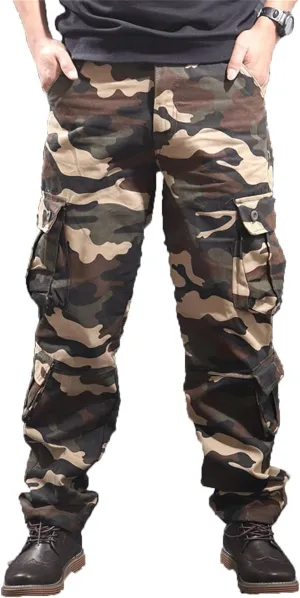 JEKE-DG Men's Regular Tapered Cargo Pant Multi Pocket Military Pants Camo Combat Work Trousers Workwear