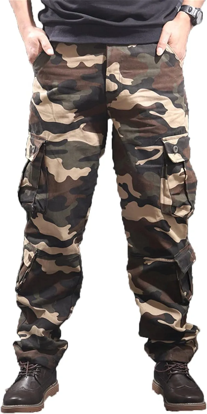 JEKE-DG Men's Regular Tapered Cargo Pant Multi Pocket Military Pants Camo Combat Work Trousers Workwear