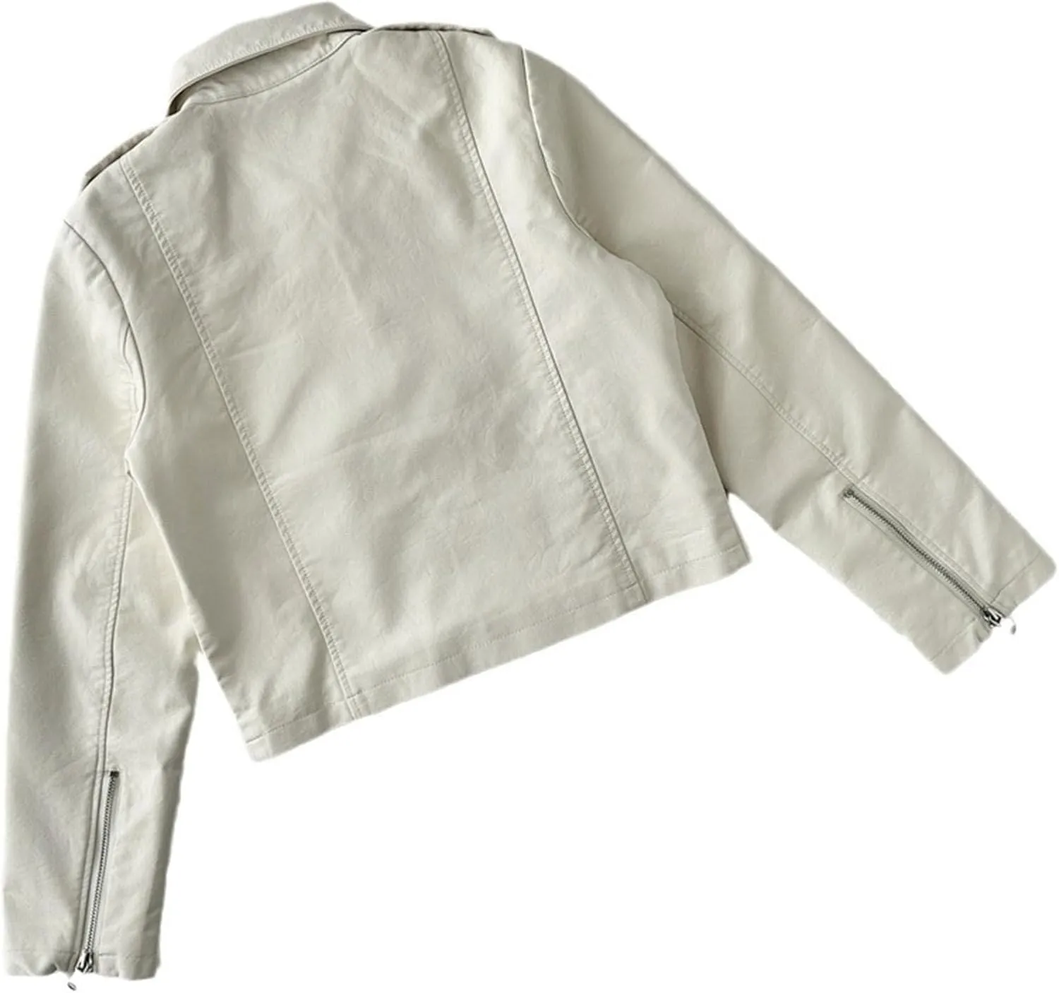 JEKE-DG Women's Wing Collar Solid Moto Biker Coat Faux PU Slim Fit Comfort Coat Jacket Asymmetrical Zip Casual Coats