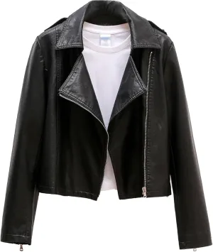 JEKE-DG Women's Wing Collar Solid Moto Biker Coat Faux PU Slim Fit Comfort Coat Jacket Asymmetrical Zip Casual Coats