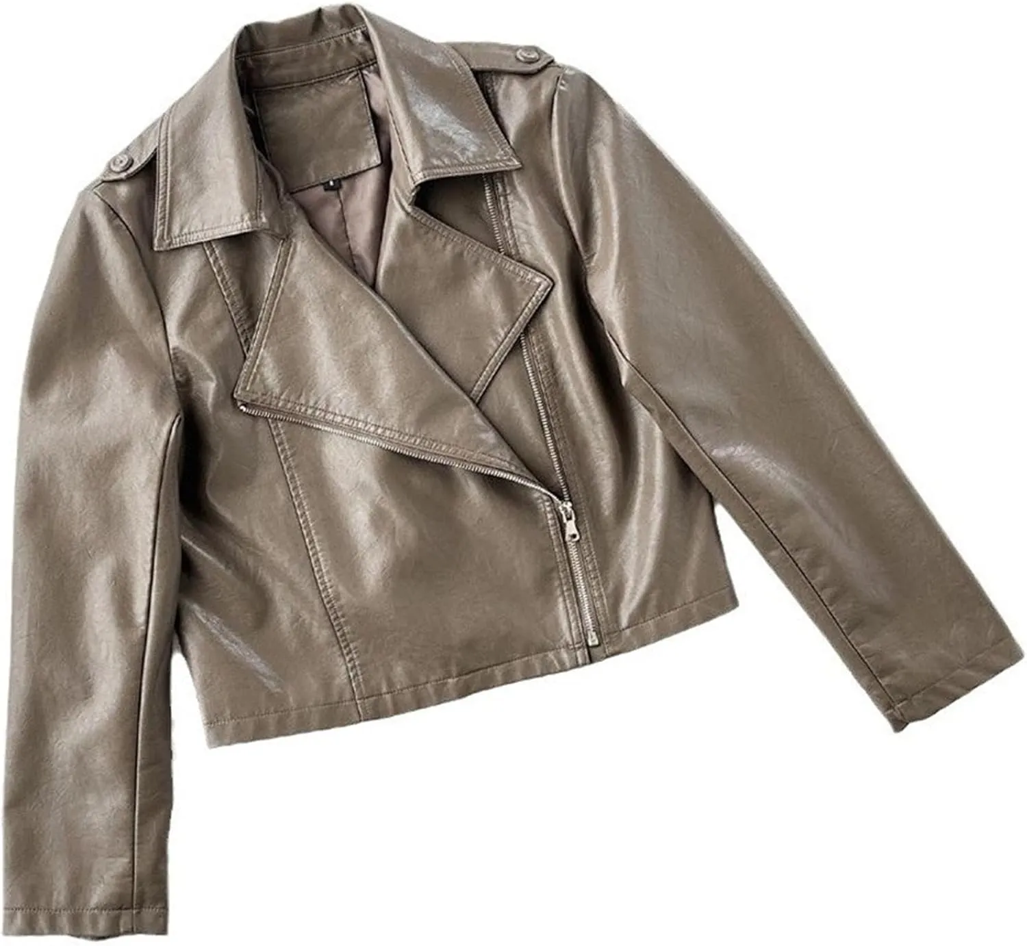 JEKE-DG Women's Wing Collar Solid Moto Biker Coat Faux PU Slim Fit Comfort Coat Jacket Asymmetrical Zip Casual Coats