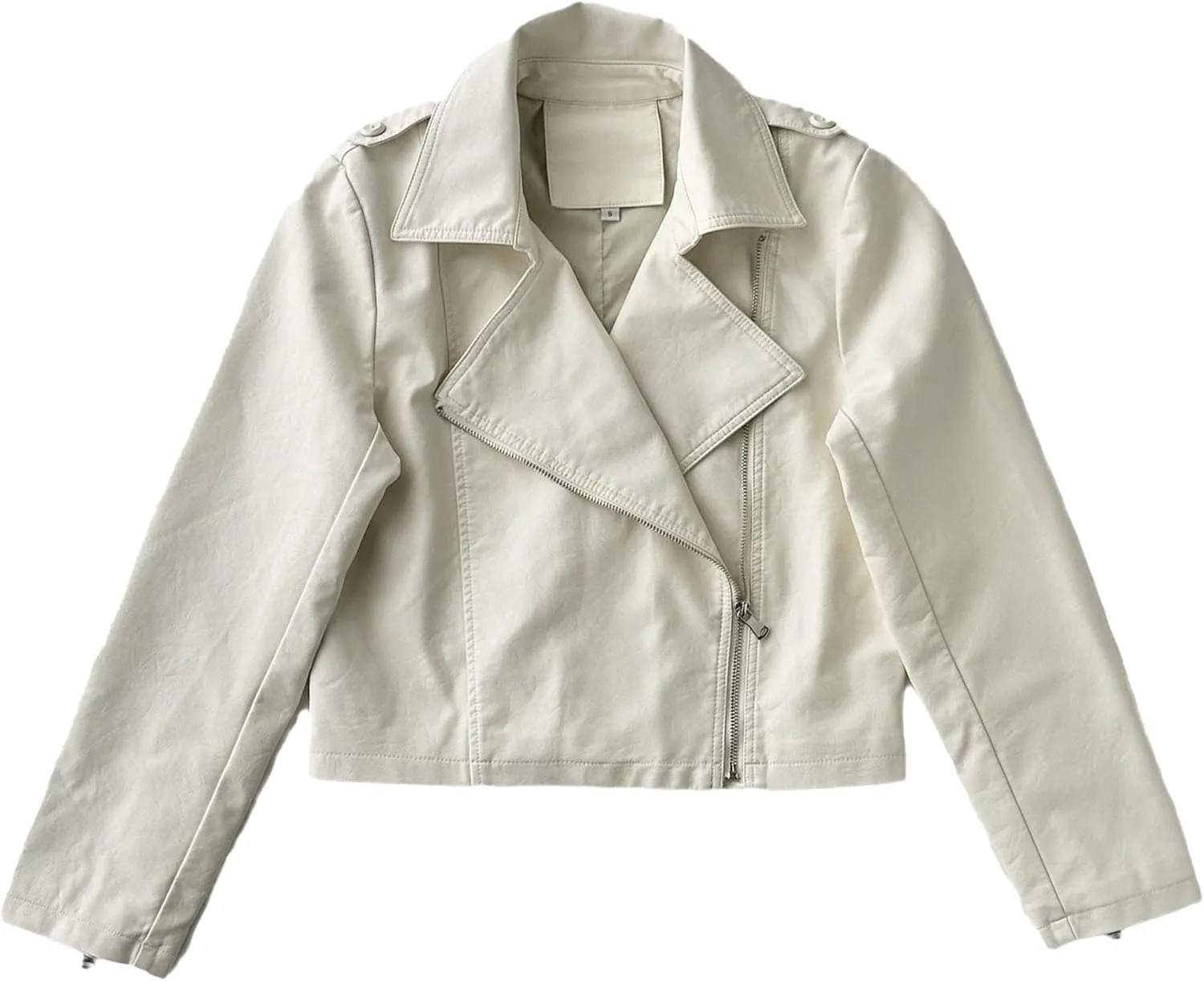 JEKE-DG Women's Wing Collar Solid Moto Biker Coat Faux PU Slim Fit Comfort Coat Jacket Asymmetrical Zip Casual Coats